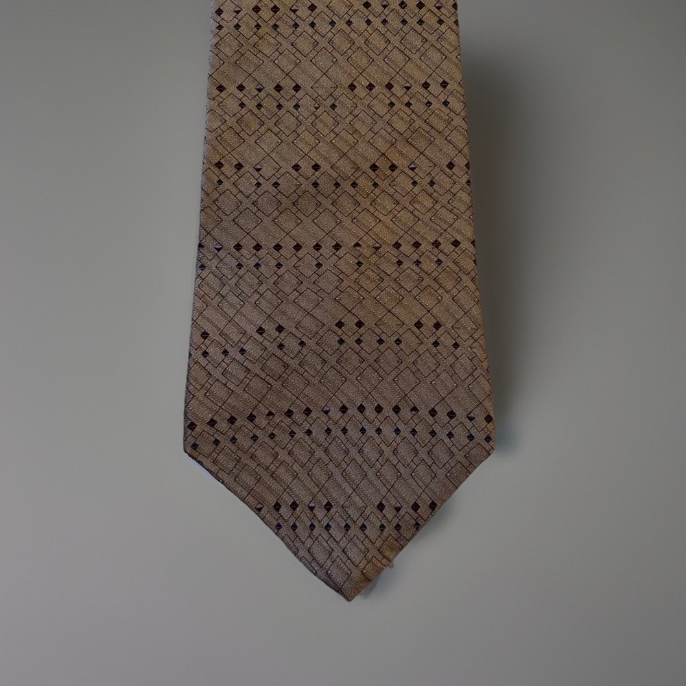 Mens Vintage 90s DKNY Classic Necktie Tie 100% Silk Geometric Brown Black